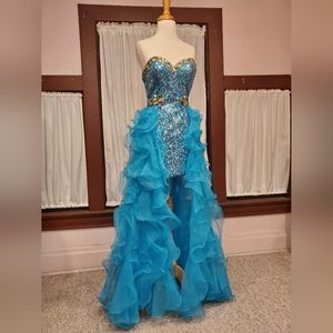 Turquoise Ruffly Hi-Lo Gown